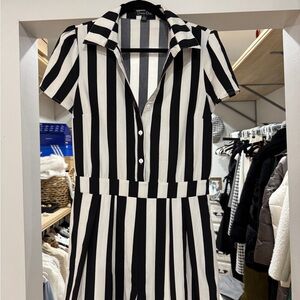 Dress Day Black and White Striped Jumpsuit